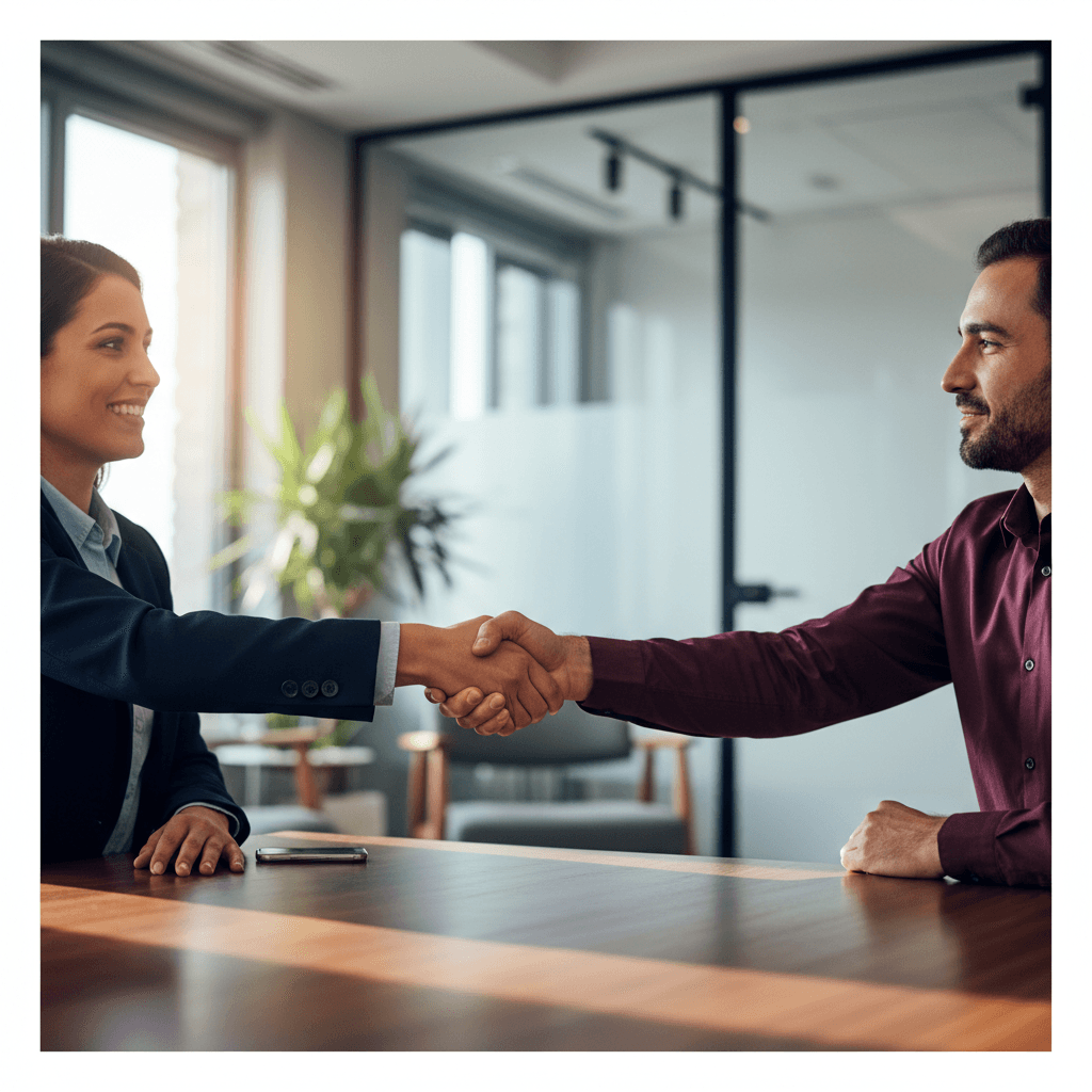 Professional handshake in a boardroom