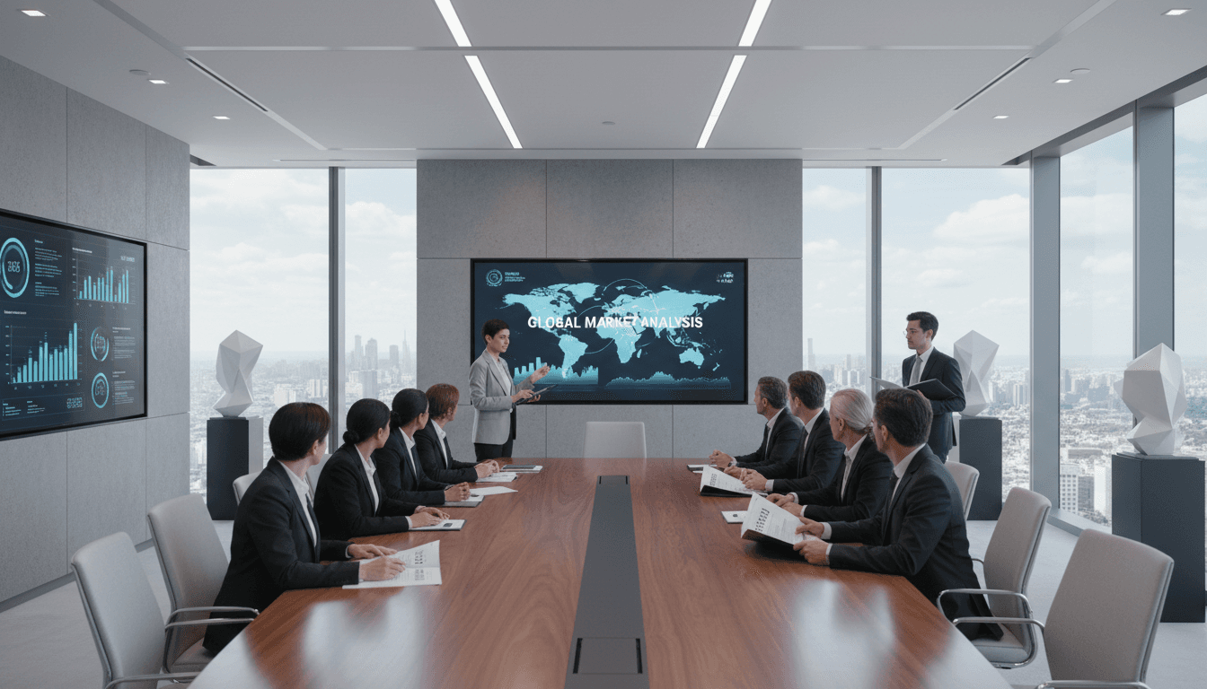 Modern corporate boardroom with city skyline view