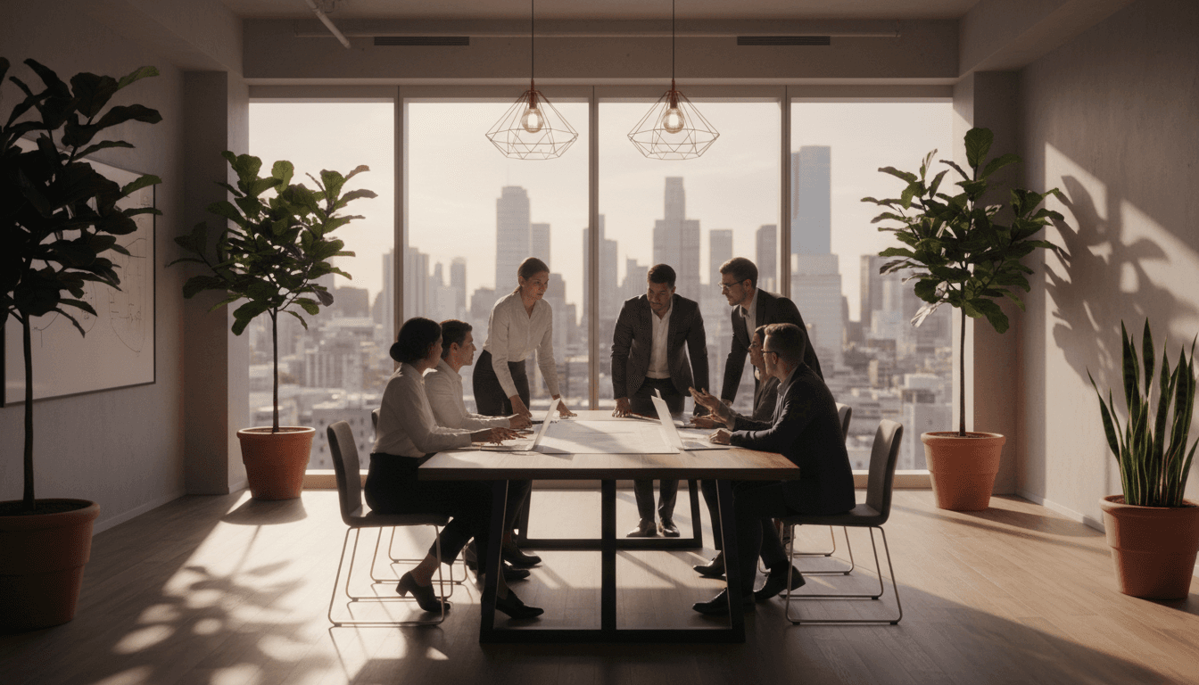 Modern office meeting room with Kuala Lumpur skyline