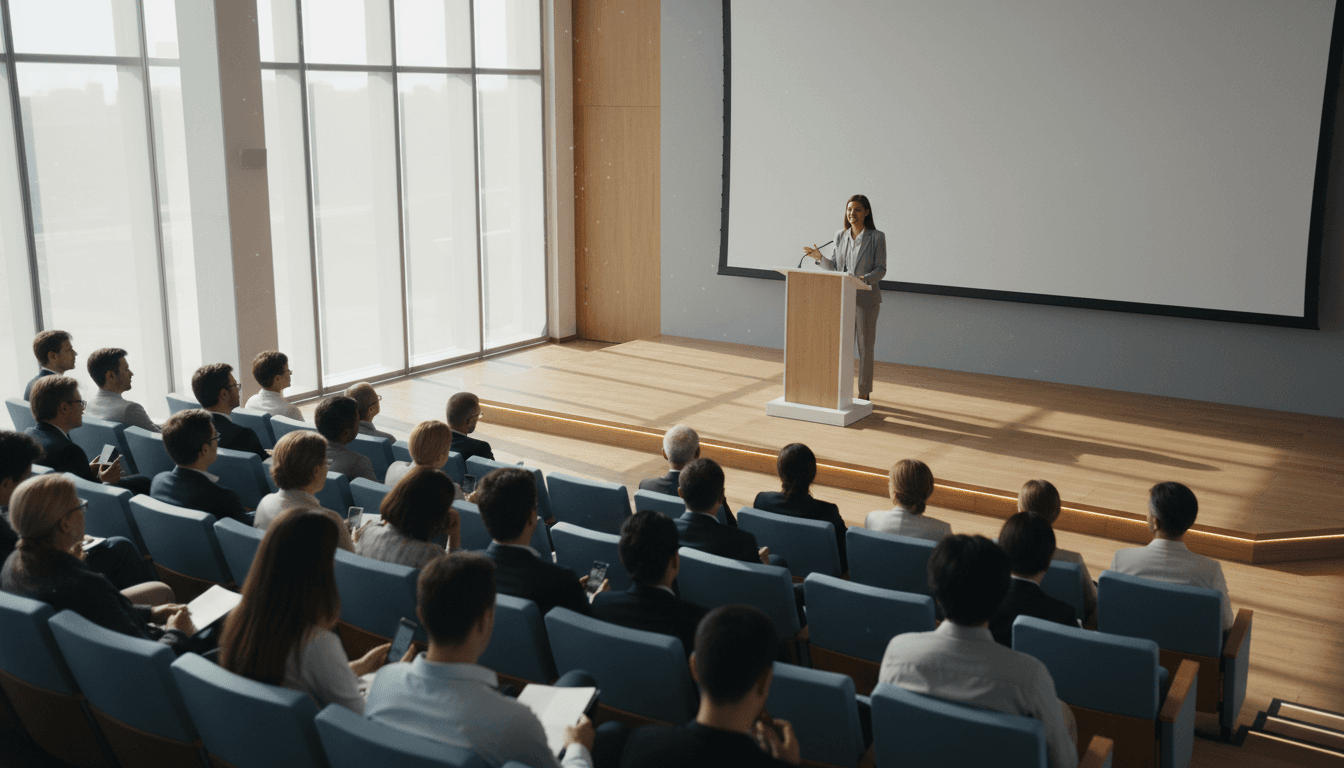 Professional speaker presenting to an audience in a seminar room